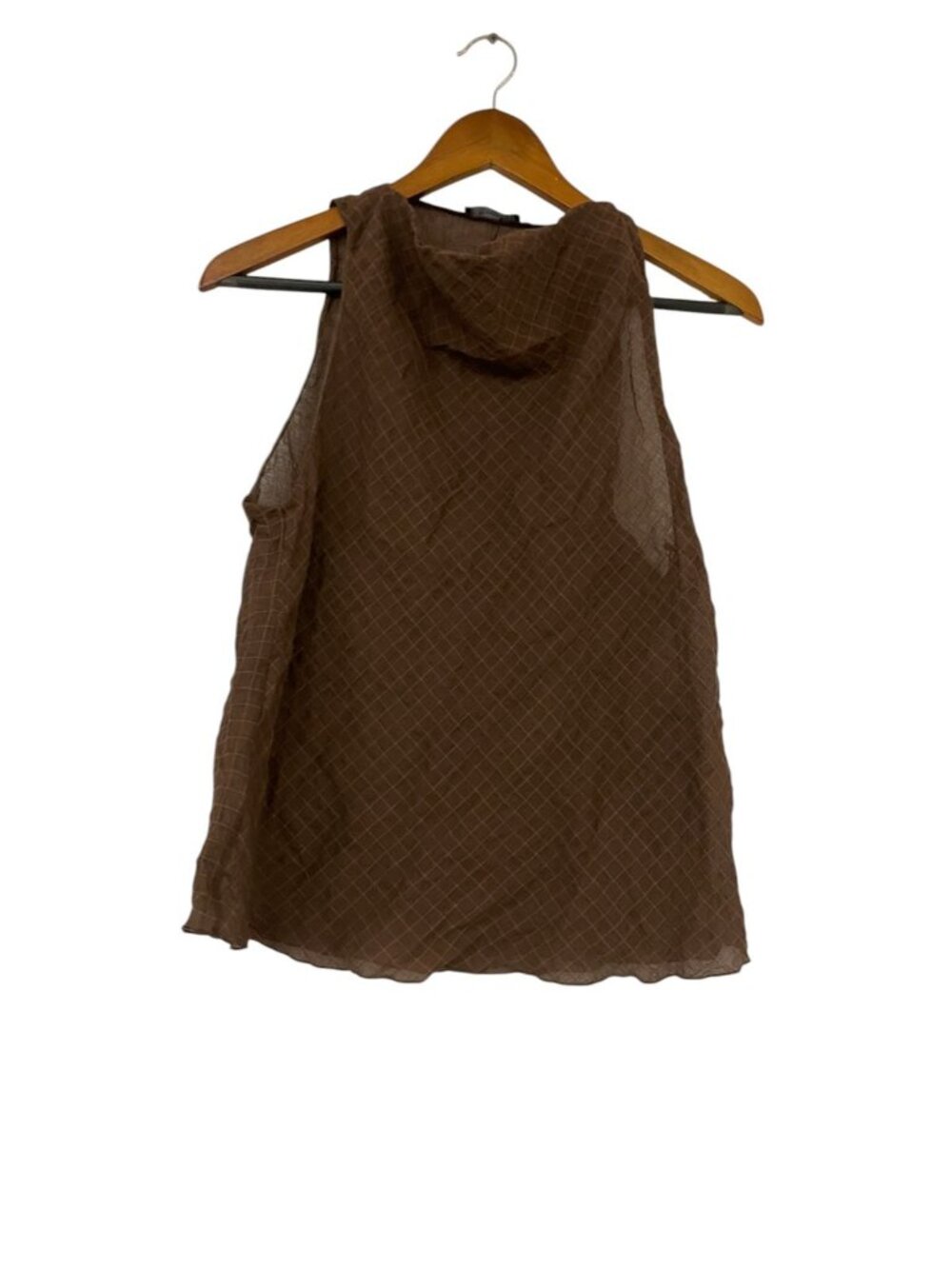 Massimo Dutti Womens Tank Top XS Brown Plaid semi Sheer Cotton 5752/844 NWOT